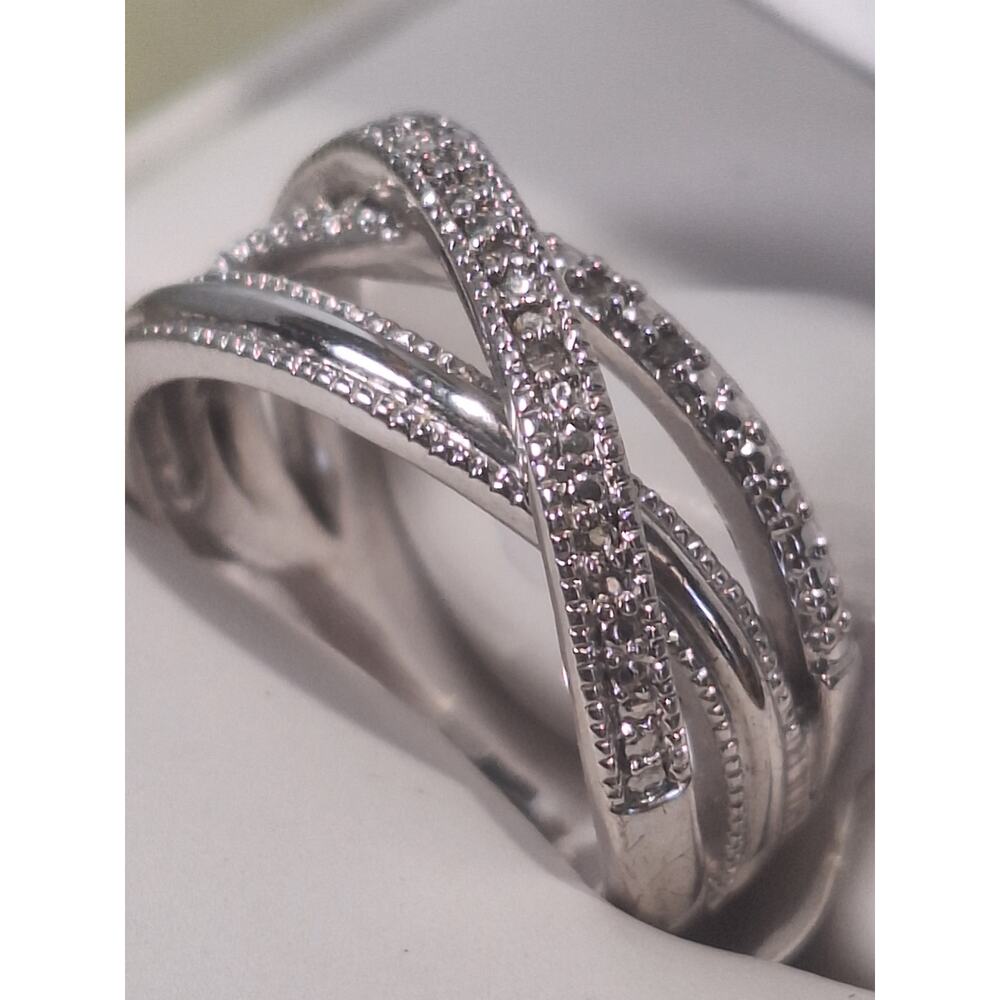 Silver Tone Criss Cross Ring Multi Band CZ Accents Infinity Style Size 6.5